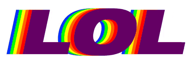 the word lol is written in a rainbow of colors