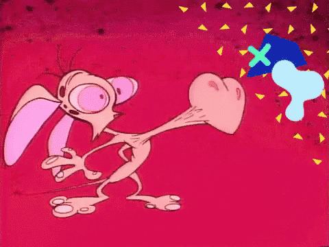a cartoon character is holding a heart in his hand while standing on a pink background .