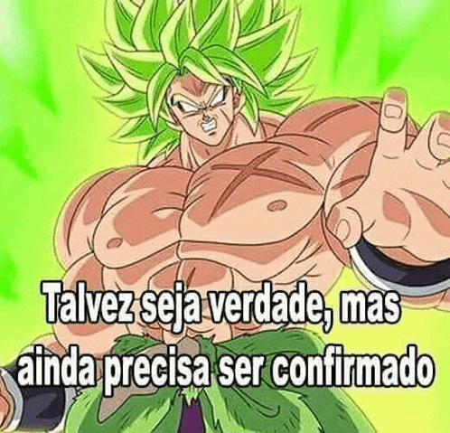 a cartoon of a man with green hair and a caption that says talvez seja verdade , mas ainda precisa ser confirmado