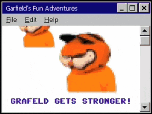 a screenshot of garfield 's fun adventures that says " garfeld gets stronger ! "