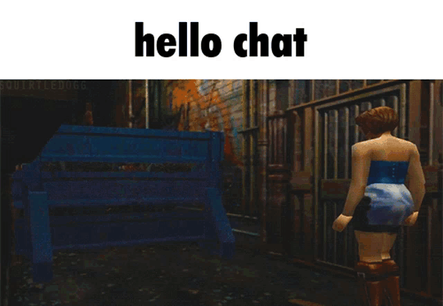 a screenshot of a video game with the words hello chat on the bottom