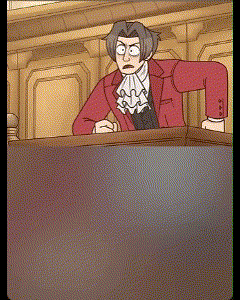 a cartoon of a man in a red suit standing behind a desk