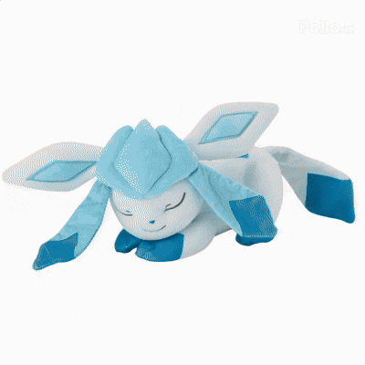 a blue and white stuffed animal with the word pollock on the bottom right