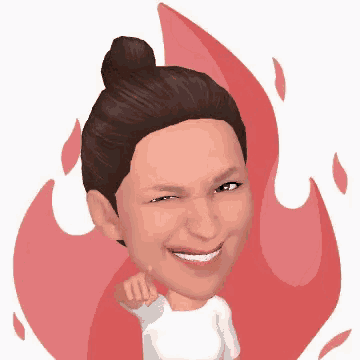 a cartoon of a woman pointing at the camera with a fire behind her