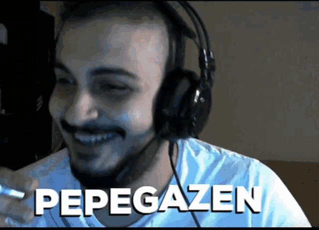 a man wearing headphones with pepegazen written on the bottom