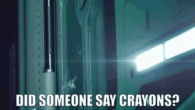 a person is standing in a dark room and asking if someone said crayons