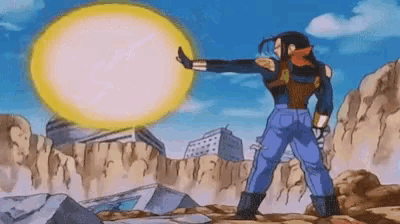 a man in a cartoon is standing in front of a large ball .