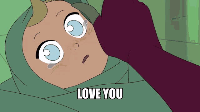 a cartoon baby is wrapped in a green blanket with the words love you below it