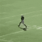 a group of football players are running on a field .