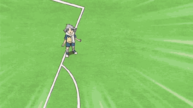 a cartoon character with white hair and blue eyes is looking up