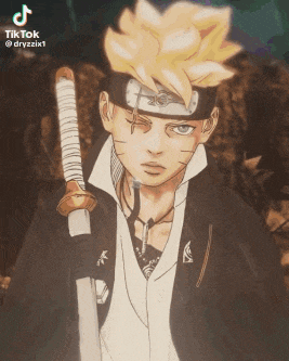 a drawing of a man with a sword and a headband on his head