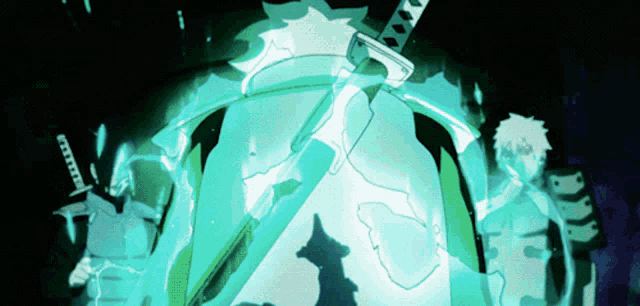 a drawing of a person with a sword and a shadow