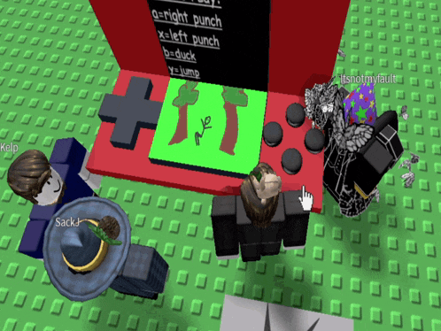 a group of people are playing a video game with a green screen that says right punch