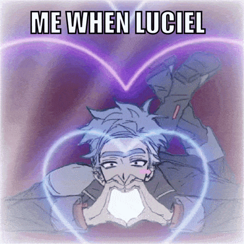 a man is making a heart shape with his hands and the words me when luciel above him