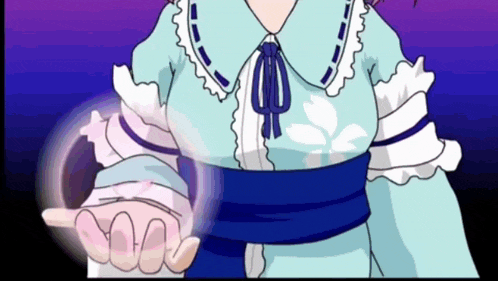 a cartoon of a girl in a blue and white dress with a blue belt