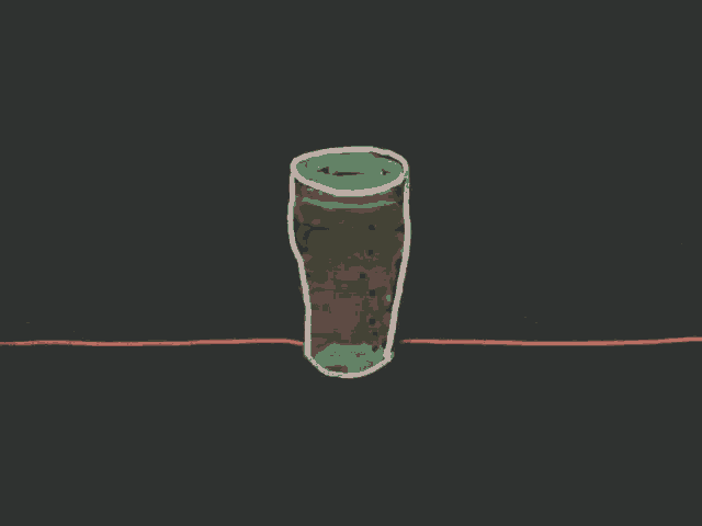 a drawing of a glass of green liquid on a chalkboard