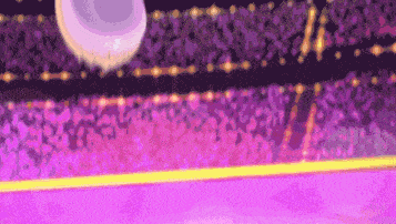 a pixel art illustration of a purple and pink stadium with a yellow line