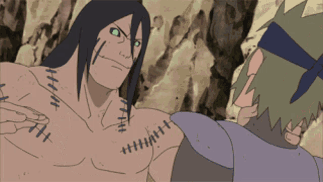 a man with stitches on his arm is standing next to another man with stitches on his arm