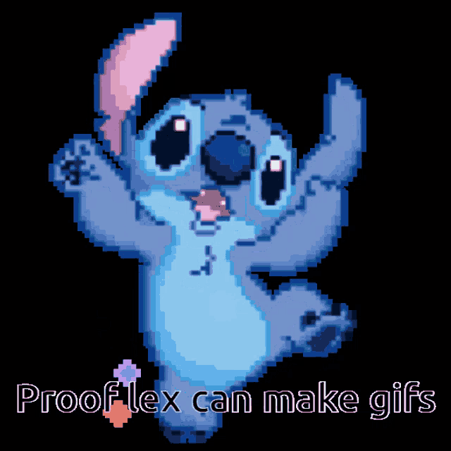 a pixel art of stitch with the words proof lex can make gifs below him