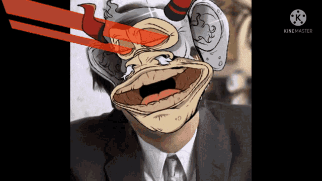 a cartoon of a man wearing a suit and tie with a mask on his face