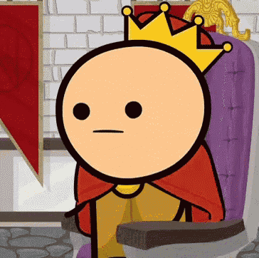 a cartoon character with a crown on his head is sitting on a chair