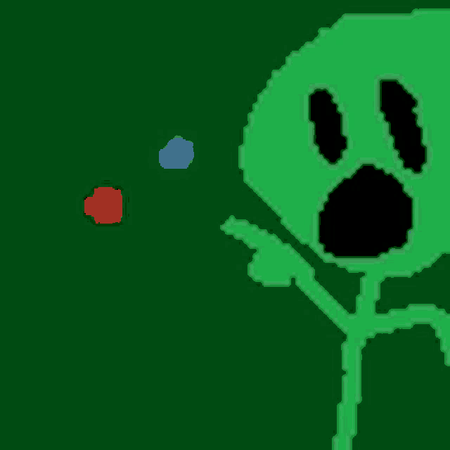 a pixel art of a green skeleton with a surprised look on its face .