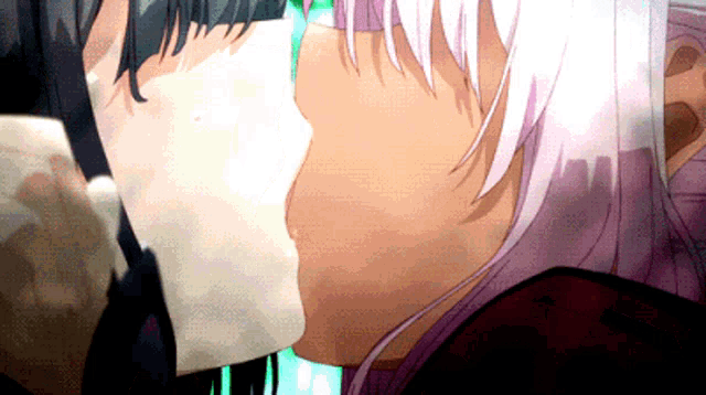 a couple of anime characters kissing each other on the cheek