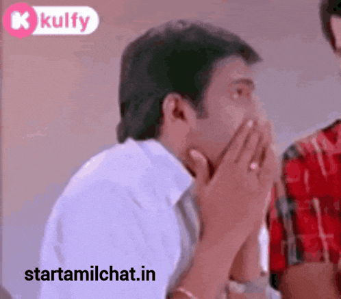 a man is covering his mouth with his hands and the website starttamilchat.in is visible in the corner