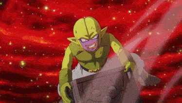 a cartoon character with a purple face and a yellow body