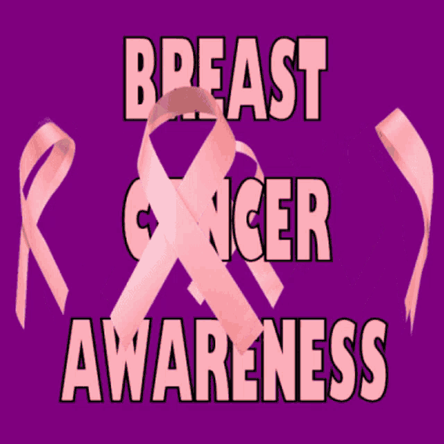 a purple background with pink ribbons and the words " breast cancer awareness "
