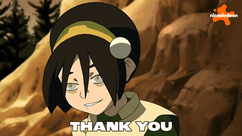 a cartoon character says thank you with a nickelodeon logo behind her