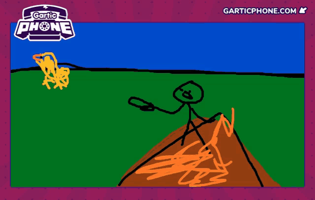 a drawing of a stick figure playing a game called garticphone