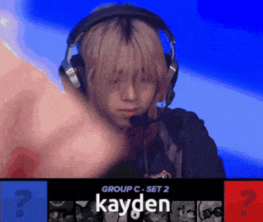 a person wearing headphones and a microphone with the name kayden
