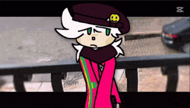 a cartoon character with a smiley face on the hat