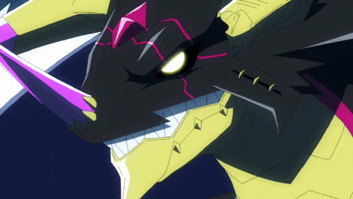 a cartoon drawing of a monster with a yellow and purple tail