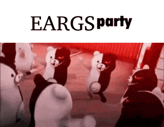 a group of black and white teddy bears are standing next to each other .