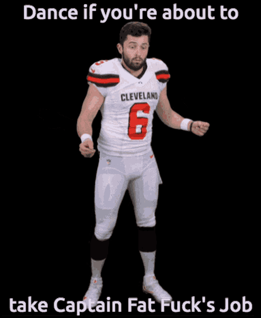 a cleveland browns football player is dancing in front of a black background