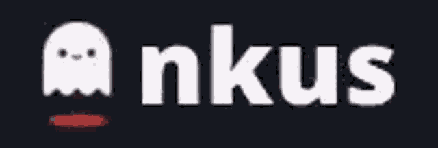 a black background with the word nkus and a ghost on it