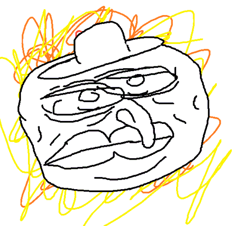 a drawing of an angry face with purple and blue lines