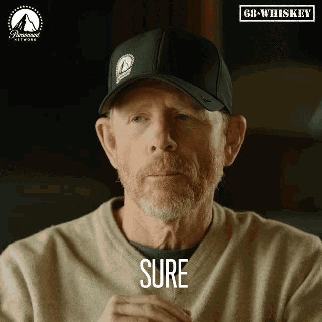 a man wearing a hat says sure in front of a paramount network logo