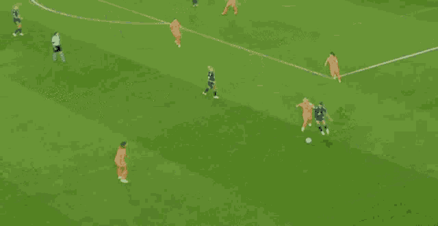 a group of soccer players are playing a game on a soccer field .