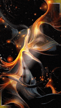 a black background with orange and yellow swirls of light