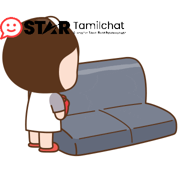 a cartoon of a girl sitting on a couch with star tamilchat written on the bottom