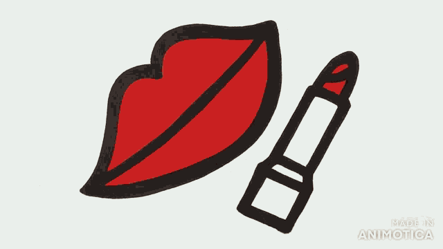 a person is drawing a red lip and a lipstick with a marker made in animatica