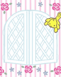 a pink bunny with a flower on her head and a yellow bird .