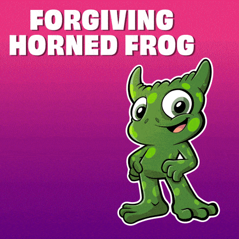 a picture of a horned frog with the words forgiving horned frog behind it