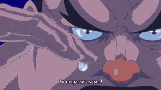a close up of a cartoon character 's face with a stitch in his forehead