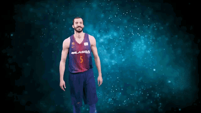 a man in a basketball uniform with the number 5