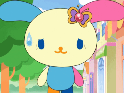 a cartoon bunny with a butterfly on its head