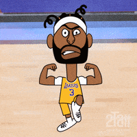 a cartoon drawing of a basketball player wearing a lakers jersey